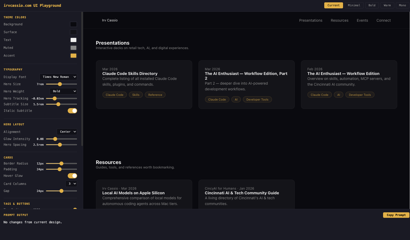 UI Playground — interactive controls for theming and layout